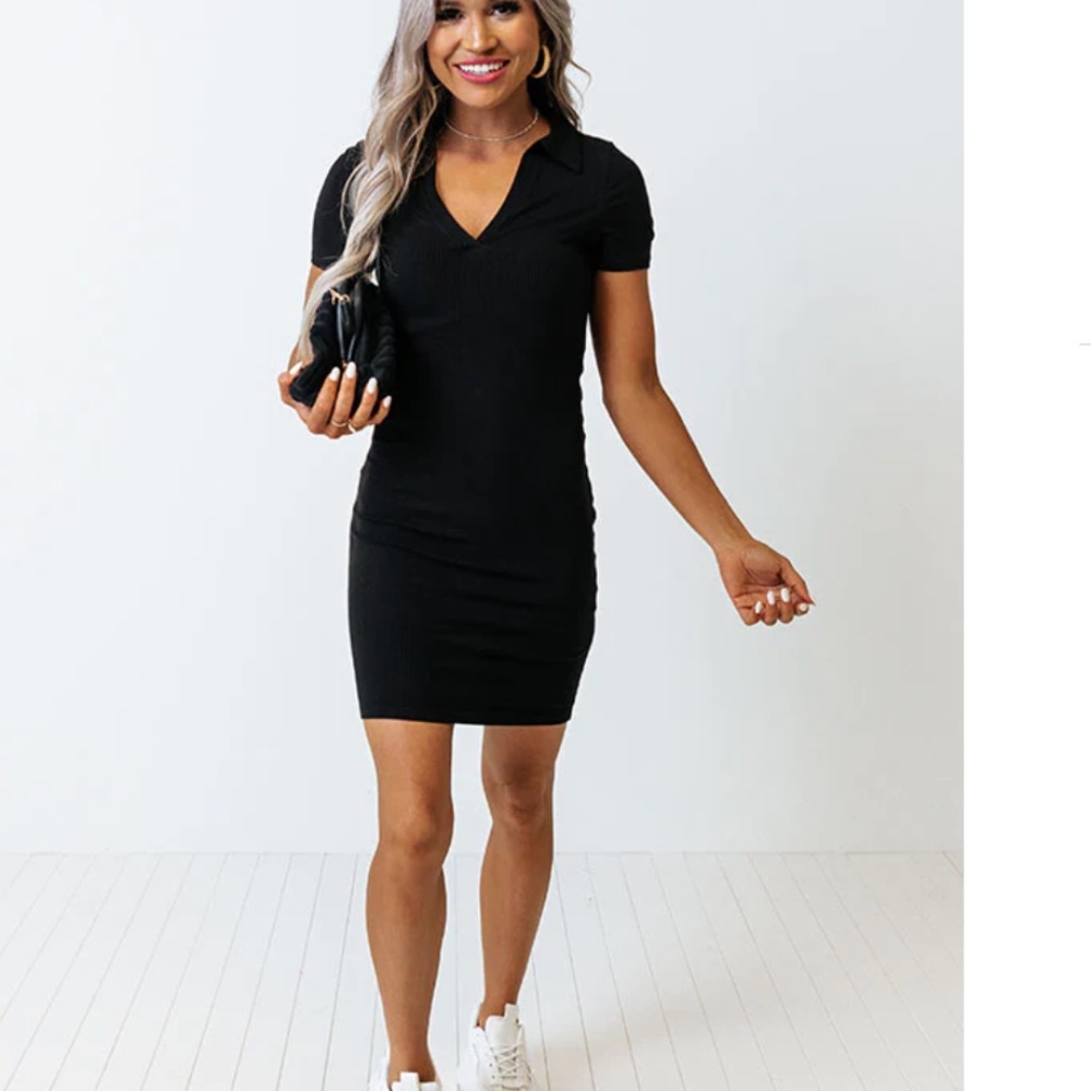 NWT Black collard ribbed body con dress